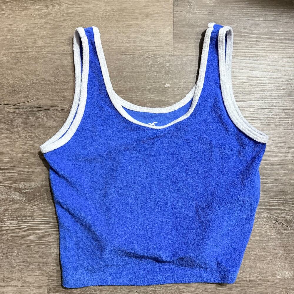 Hollister Terry Cloth Crop Top Tank Blue White Retro Size Medium